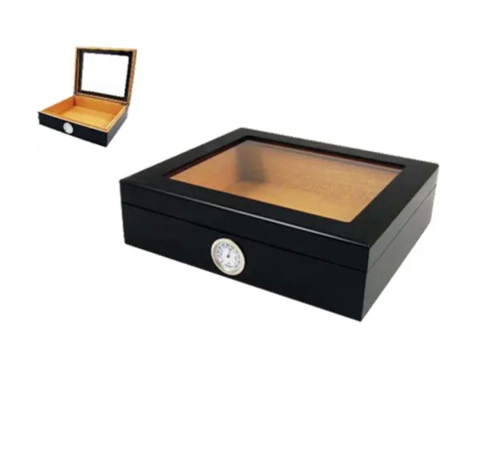 Humidor - Black Matter with Glass lid